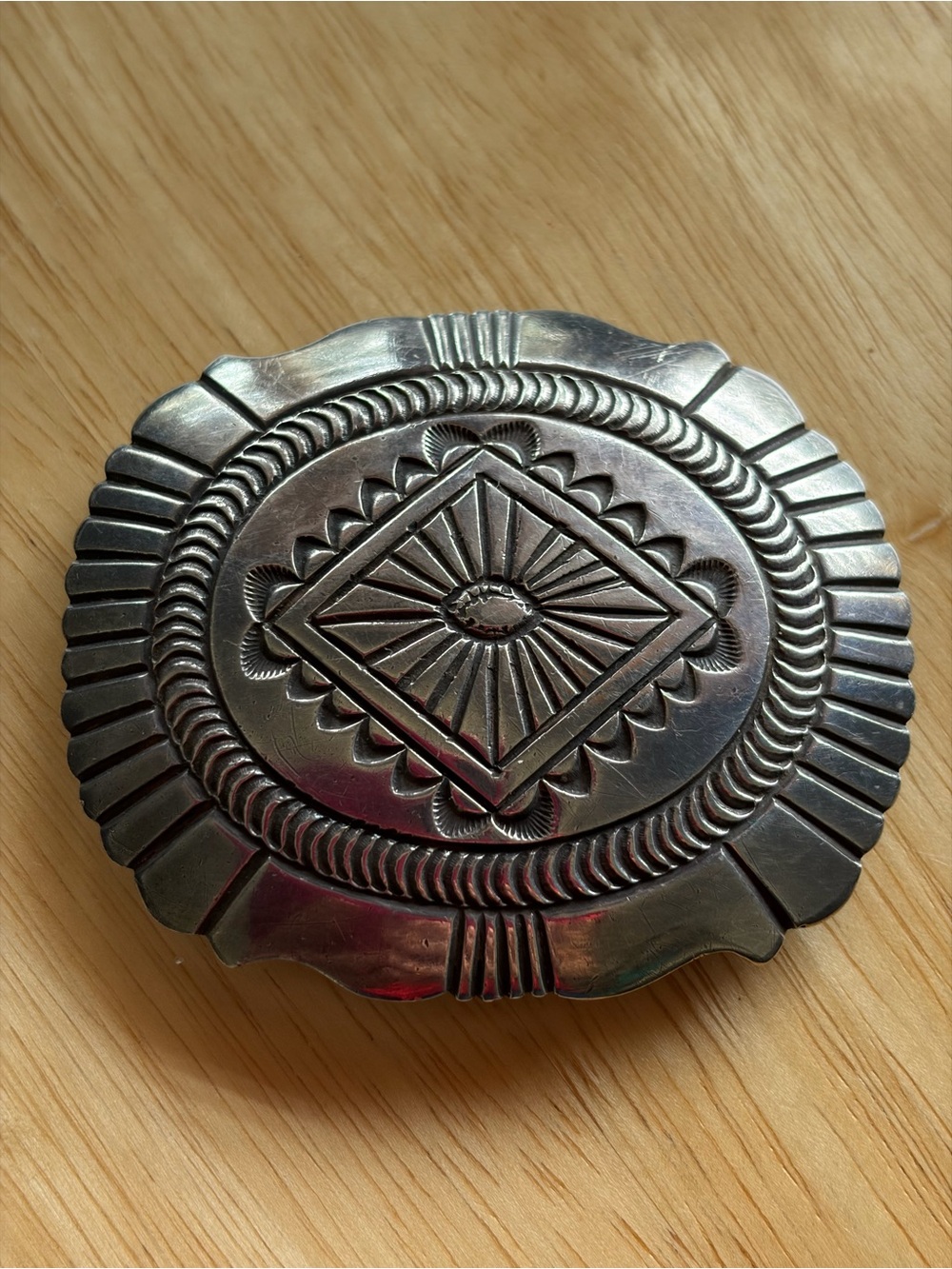 Vintage Handmade Sterling Silver Southwestern Belt Buckle LM 55g 3" Wide